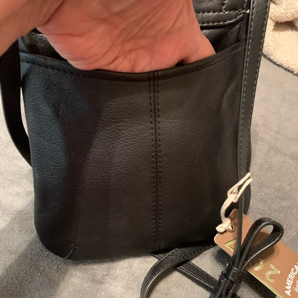 American leather Co. Black all Leather & Leopard Print Crossbody / shoulder Bag - Picture 6 of 9